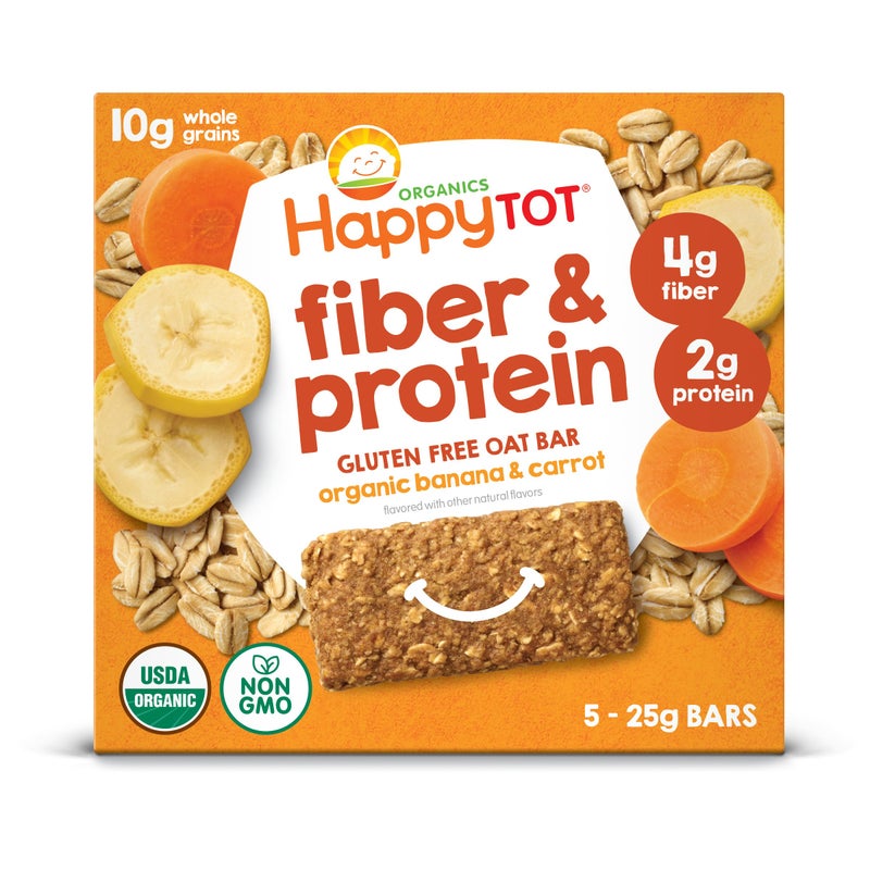 Happy Tot Organics Fiber & Protein Soft-Baked Oat Bars Organic Toddler Snack Banana & Carrot, 0.88 Ounce Bars, 5 Count Box (Pack of 6) - Image 1